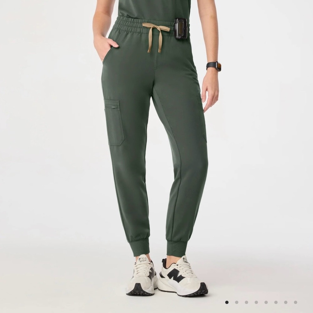 Figs Olive Jogger Pants with Tan Drawstring